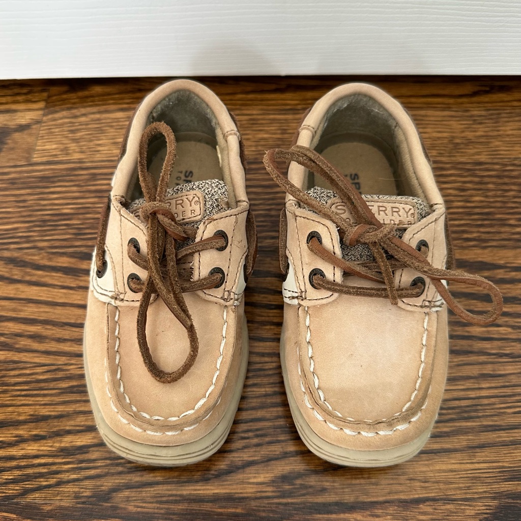 Sperry Kids Bluefish 2 Light Tan Boat Shoes Loafers Boys Sz 7.5 Wide Great